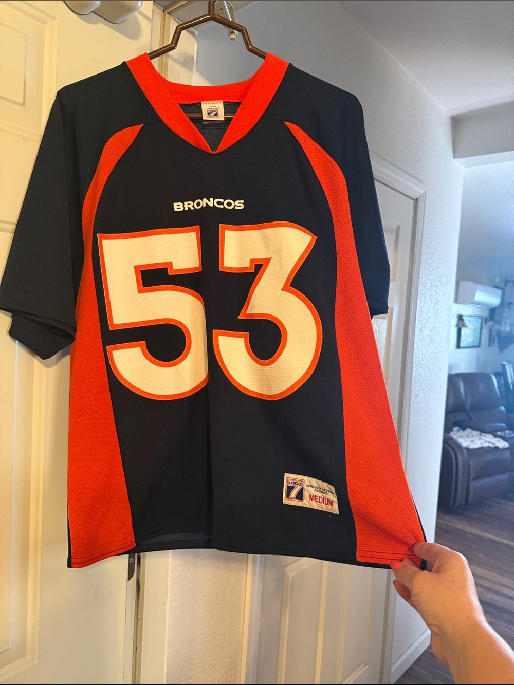 Vintage Denver Broncos #53 Navy & Orange Football Jersey Romanowski!
